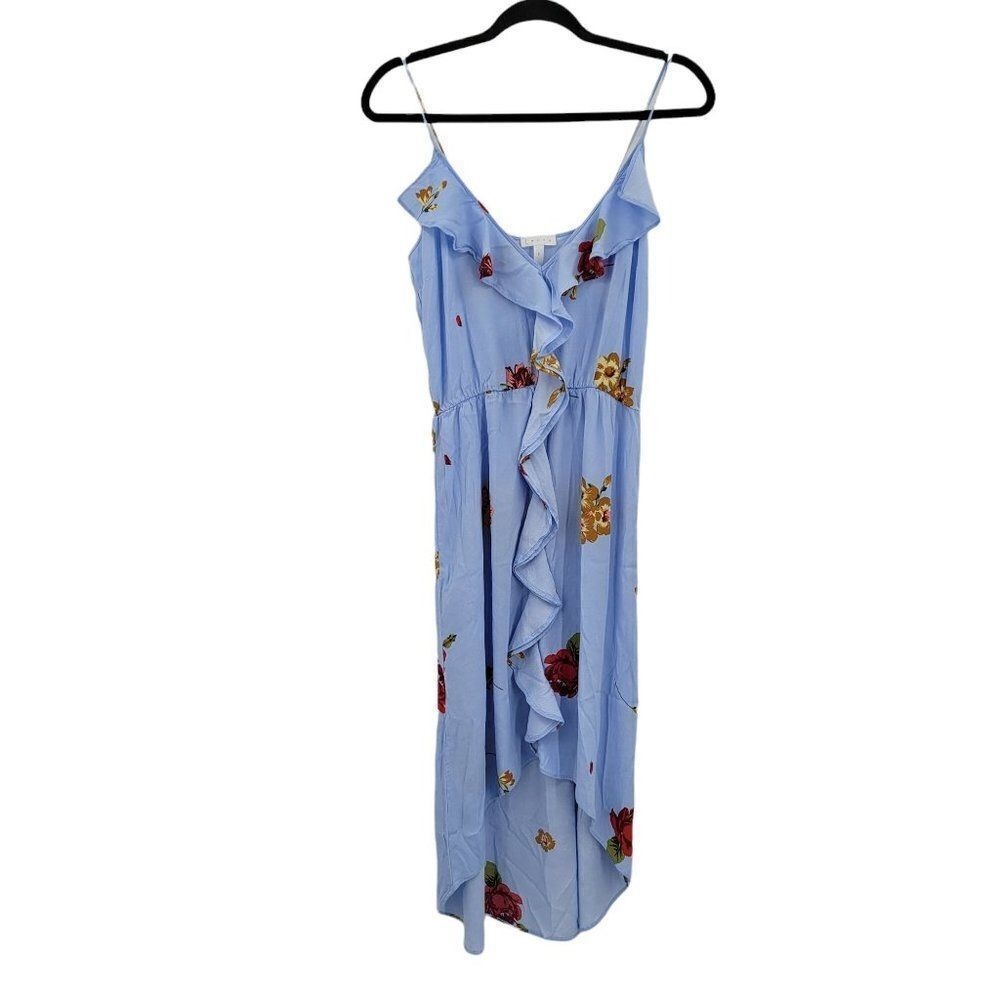 Vtg 90s Fairy Grunge Surplice Ruffle Front Baby Doll Dress Sz S Blue Floral